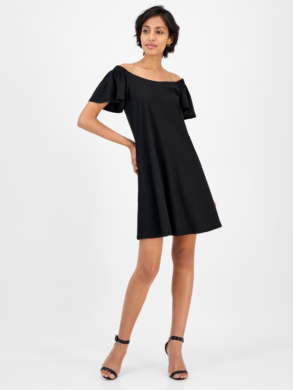 Signature by Robbie Bee Black off the Shoulder A-Line Dress
